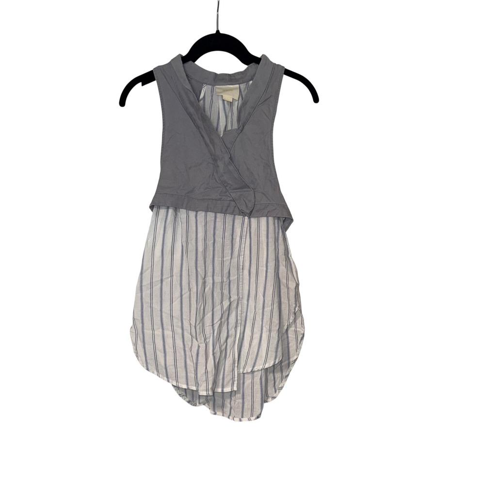 Maeve‎ Mixed Media Layered Blouse Womens 0 Grey Blue Striped Cotton Blend